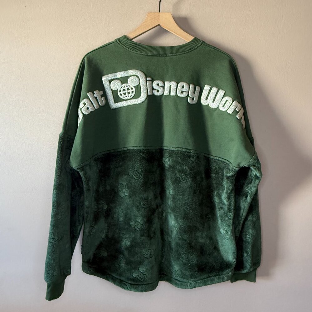Women's M Disney Spirit Jersey Green Mickey Mouse Crewneck Sweatshirt - Picture 3 of 11